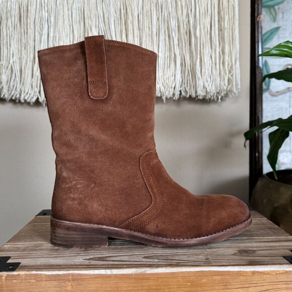 Free People Easton Equestrian Brown Suede Pull On "Ankle" Boots Size 8.5 / 39.5 - Picture 7 of 17